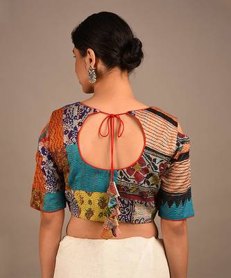 Multi Vintage Silk Kantha Patch Work Blouse 2
