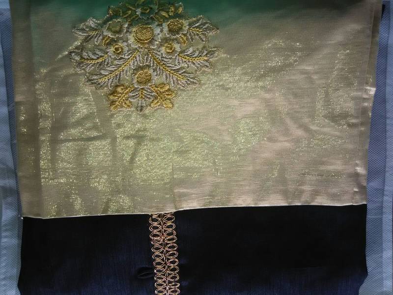 Golden and Black embroidered Velvet unstitched salwar with dupatta