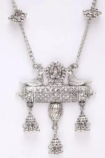OXIDISED JHUMKI NECKLACE WITH EARRINGS