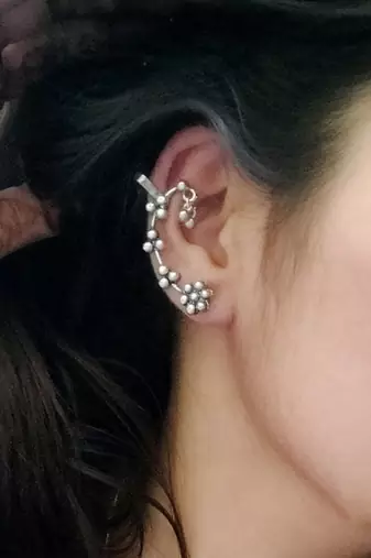 black polish silver hippie earring
