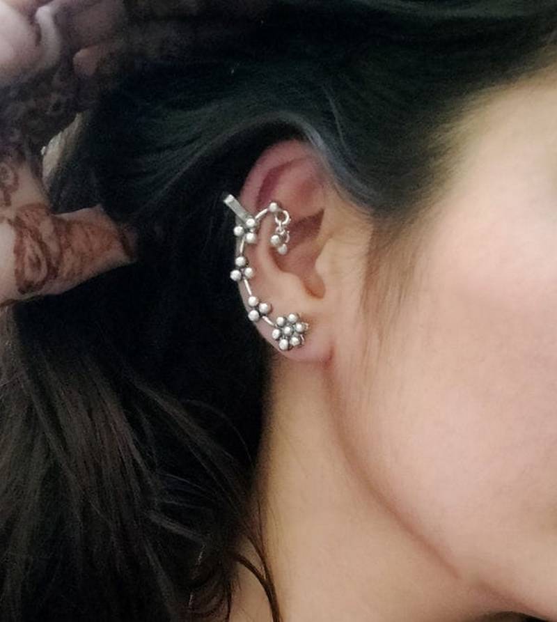 black polish silver hippie earring