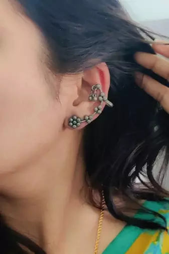 black polish silver hippie earring