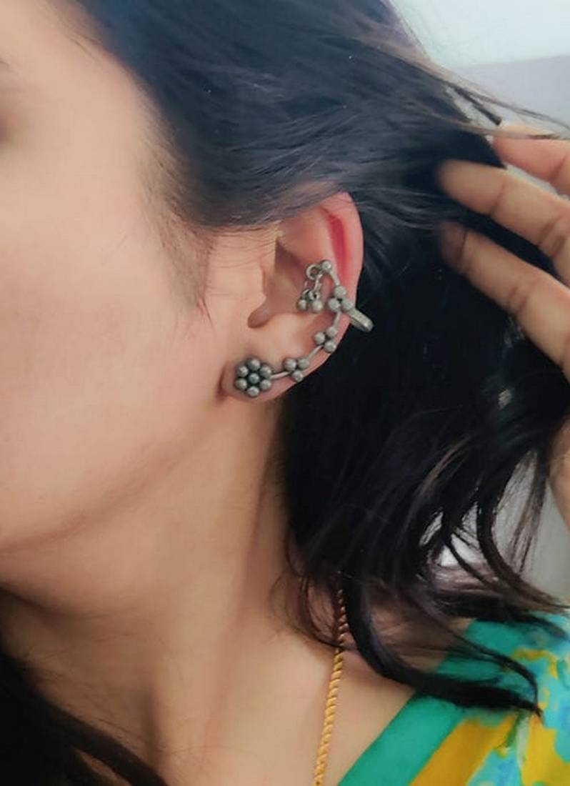 black polish silver hippie earring