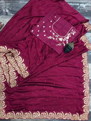 Red Colour Trending Most Demanded Heavy Rangoli Silk Embroidery Work Saree With Blouse 4