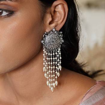 Round Long Pearl Dangler Earrings 1