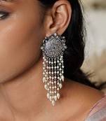 Round Long Pearl Dangler Earrings