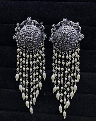 Round Long Pearl Dangler Earrings 2