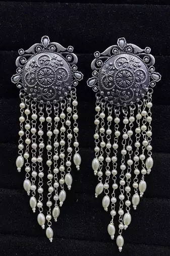 Round Long Pearl Dangler Earrings