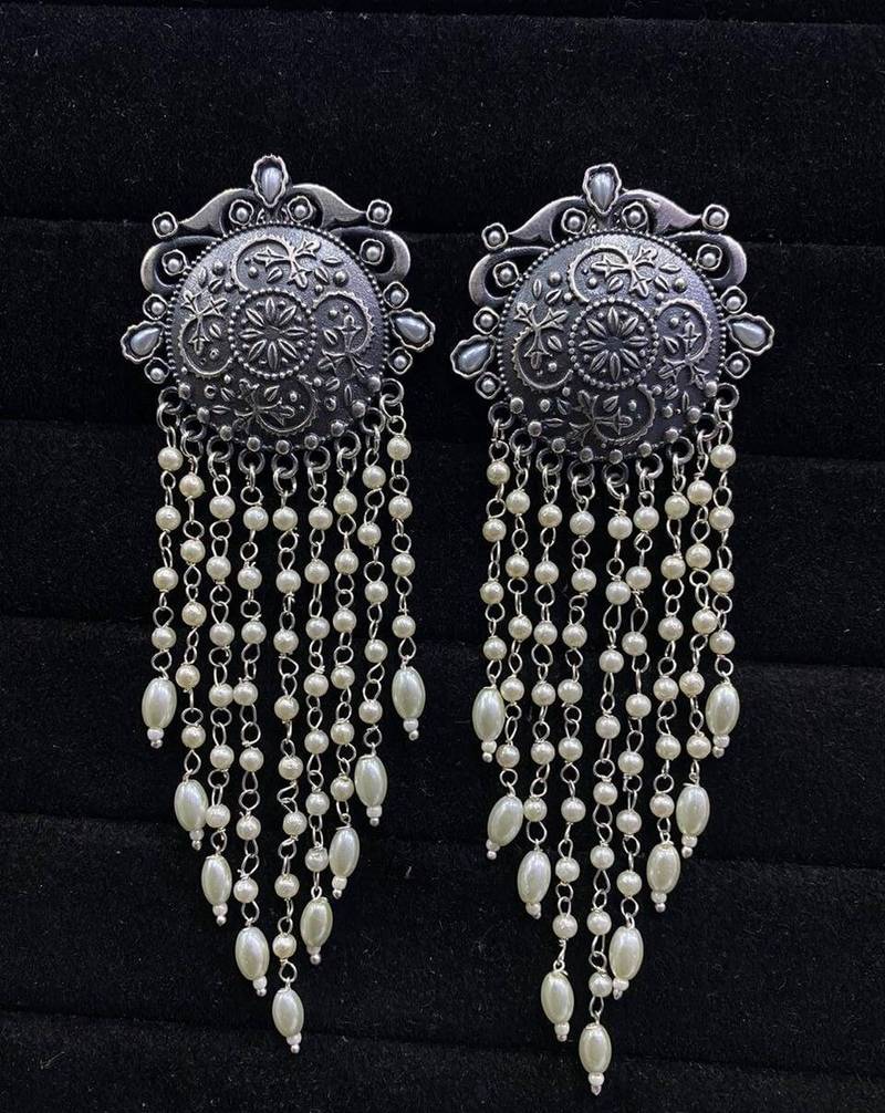 Round Long Pearl Dangler Earrings