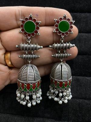 Oxidised Long Meena Jhumka Earrings 1