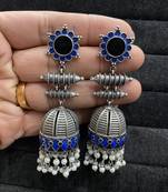 Oxidised Long Meena Jhumka Earrings