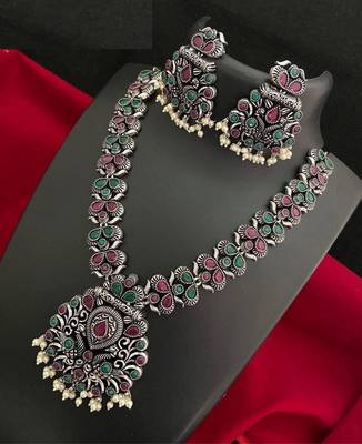 German silver necklace set, oxidized necklace set, boho hippie, tribal jewellery, ethnic jewellery 2