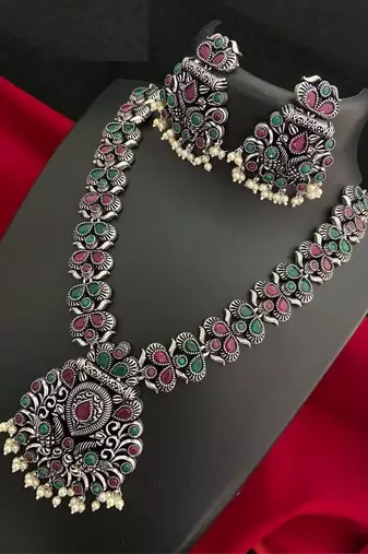 German silver necklace set, oxidized necklace set, boho hippie, tribal jewellery, ethnic jewellery