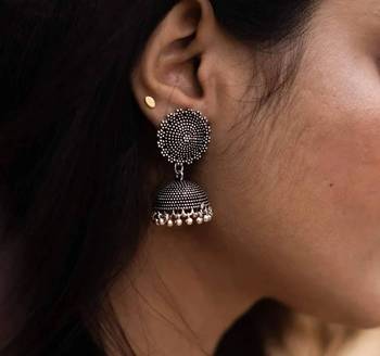 Silver Oxidised Black Jhumka Earrings 1