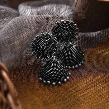 Silver Oxidised Black Jhumka Earrings 2