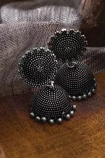 Silver Oxidised Black Jhumka Earrings