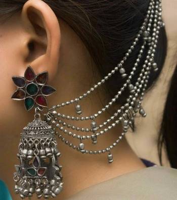 Enamel Painted Long Jhumka With Side Chain 1