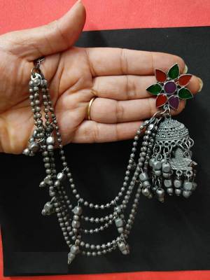 Enamel Painted Long Jhumka With Side Chain 3