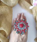 Red Silver Polish Cocktail Ring