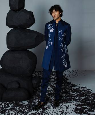 Navy blue handpaint kurta shrug set 2