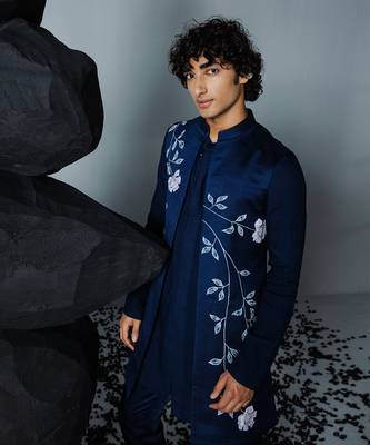Navy blue handpaint kurta shrug set 3