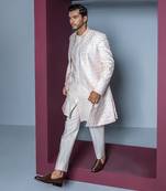 Pale pink majestic floral open sherwani set