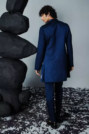 Navy blue handpaint kurta shrug set