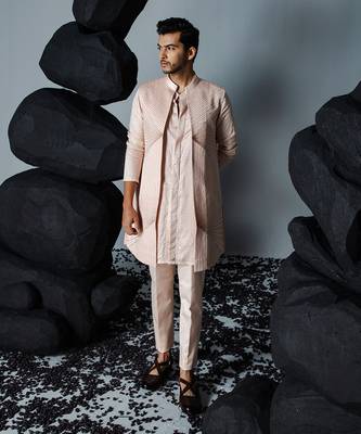 Pale pink illusion kurta shrug set 1