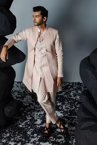 Pale pink illusion kurta shrug set
