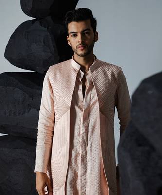 Pale pink illusion kurta shrug set 3