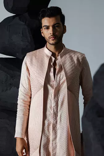 Pale pink illusion kurta shrug set