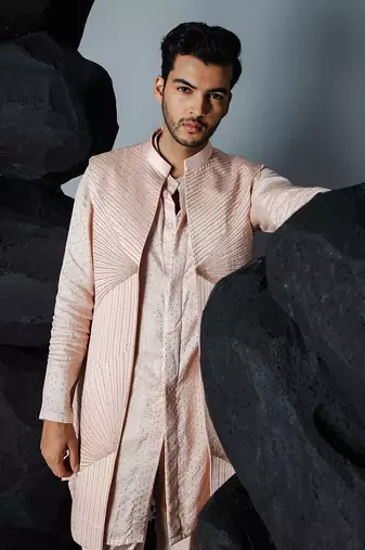 Pale pink illusion kurta shrug set