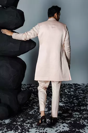Pale pink illusion kurta shrug set