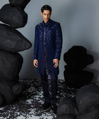 Blue sapphire open sherwani set 1