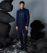 Blue sapphire open sherwani set
