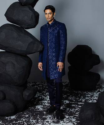 Blue sapphire open sherwani set 2