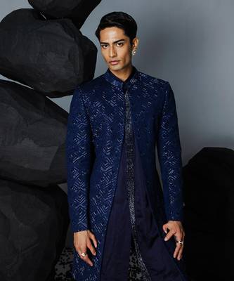 Blue sapphire open sherwani set 3