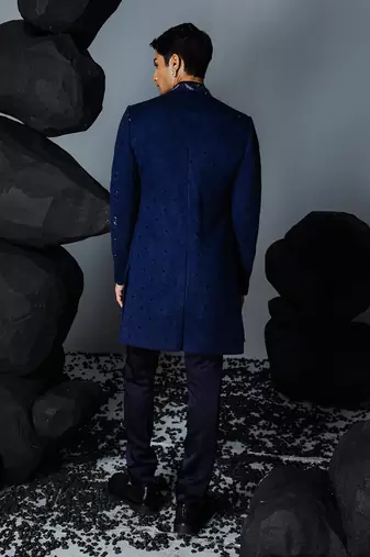 Blue sapphire open sherwani set