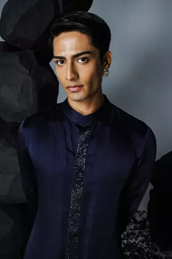 Blue sapphire open sherwani set