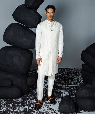 Ivory eternal sleeveless sherwani set 1