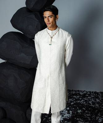 Ivory eternal sleeveless sherwani set 2
