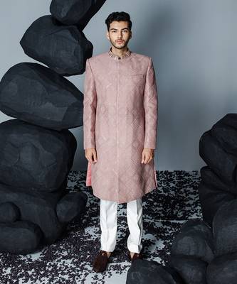 Mauve soft stone sherwani set 1