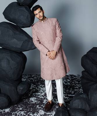 Mauve soft stone sherwani set 2