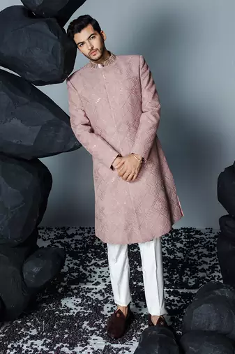 Mauve soft stone sherwani set