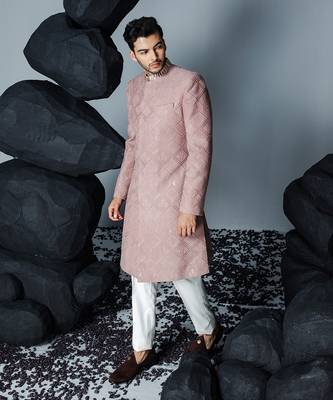 Mauve soft stone sherwani set 3