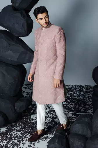 Mauve soft stone sherwani set