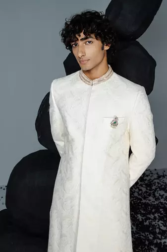 Ivory mirza sherwani set