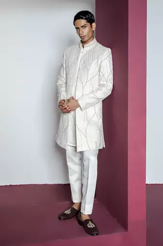 Off white khwaab open sherwani set