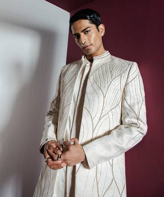 Off white khwaab open sherwani set 3
