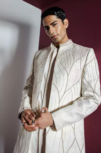 Off white khwaab open sherwani set